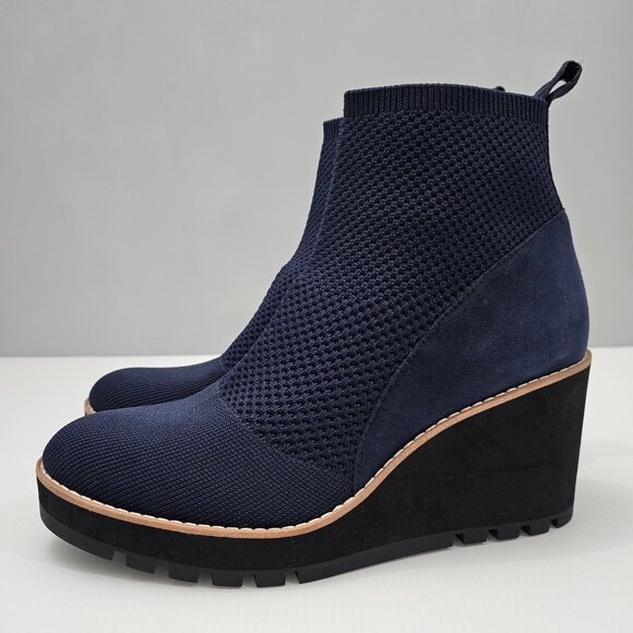 Eileen Fisher Shoes - NEW Eileen Fisher Quill Ankle Bootie Womens 9 Blue Knit Suede Wedge Platform